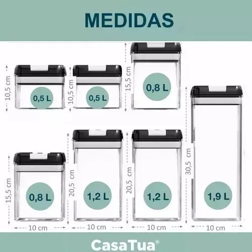 SmartSeal7 - Organizador de alimentos hermético x7 unidades color negro